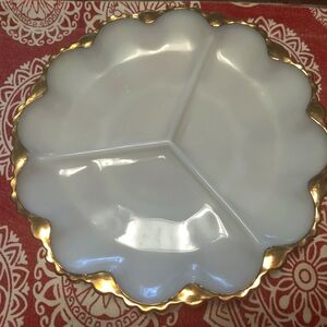 Vintage Anchor Hocking Fire-King milk glass divided relish tray or serving dish